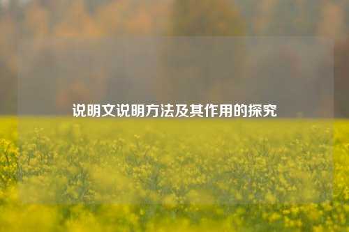 说明文说明方法及其作用的探究