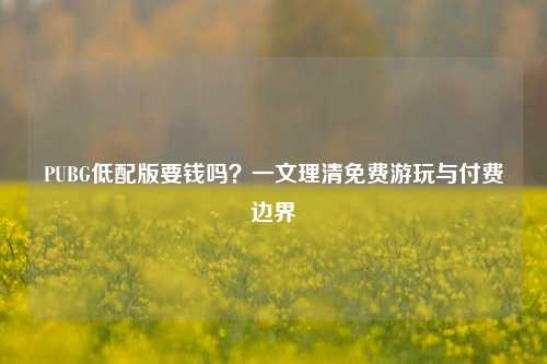 PUBG低配版要钱吗？一文理清免费游玩与付费边界