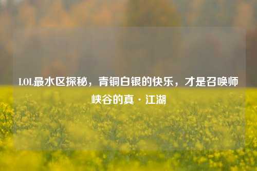 LOL最水区探秘，青铜白银的快乐，才是召唤师峡谷的真·江湖