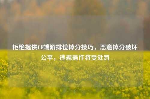 拒绝提供CF端游排位掉分技巧，恶意掉分破坏公平，违规操作将受处罚