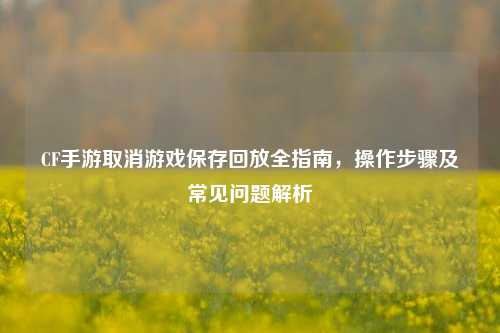 CF手游取消游戏保存回放全指南，操作步骤及常见问题解析