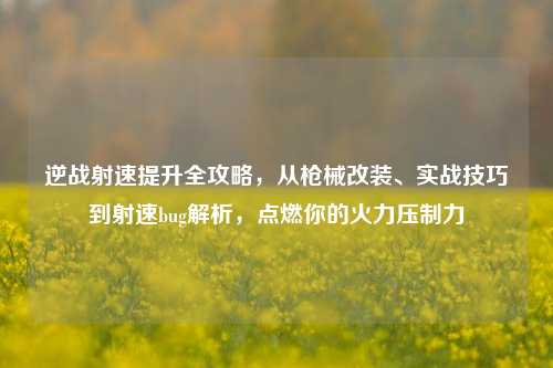 逆战射速提升全攻略，从枪械改装、实战技巧到射速bug解析，点燃你的火力压制力