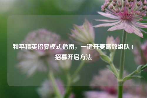 和平精英招募模式指南，一键开麦高效组队+招募开启     