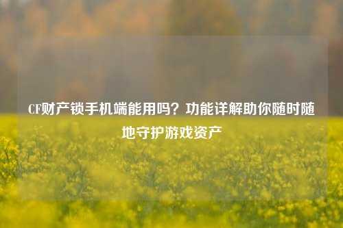 CF财产锁手机端能用吗？功能详解助你随时随地守护游戏资产