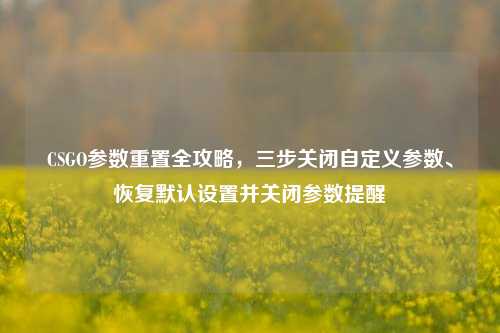 CSGO参数重置全攻略，三步关闭自定义参数、恢复默认设置并关闭参数提醒