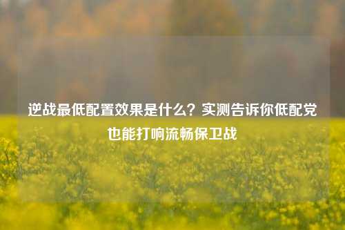 逆战更低配置效果是什么？实测告诉你低配党也能打响流畅保卫战