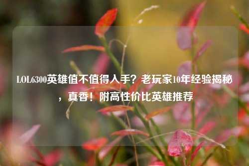 LOL6300英雄值不值得入手？老玩家10年经验揭秘，真香！附高性价比英雄推荐