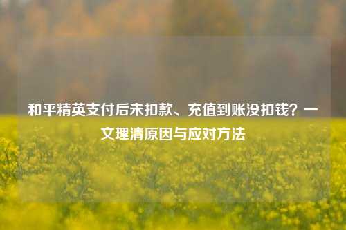 和平精英支付后未扣款、充值到账没扣钱?一文理清原因与应对