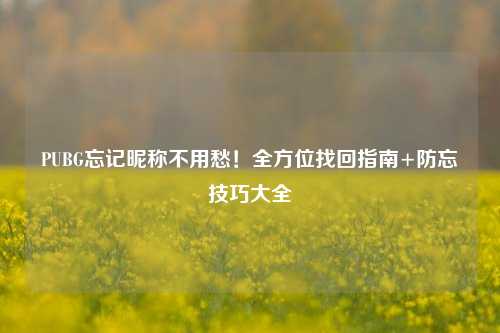 PUBG忘记昵称不用愁！全方位找回指南+防忘技巧大全