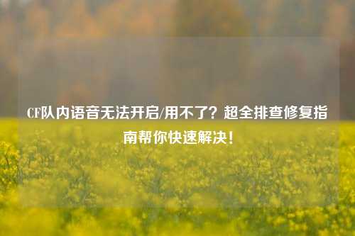 CF队内语音无法开启/用不了？超全排查修复指南帮你快速解决！
