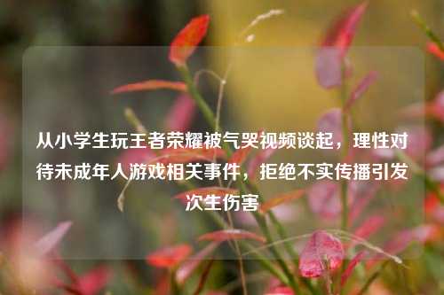 从小学生玩王者荣耀被气哭视频谈起，理性对待未成年人游戏相关事件，拒绝不实传播引发次生伤害